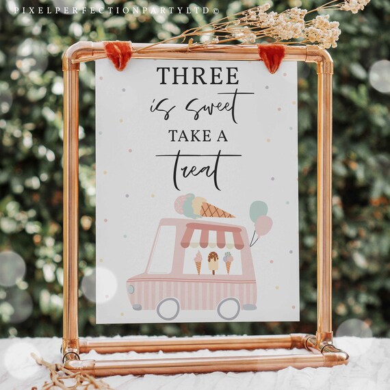 Ice Cream Truck Birthday Party Three Is Sweet Treat Sign Here's The Scoop Ice Cream Birthday Party Sweet Ice Cream Party Instant Download YL Il_570xn