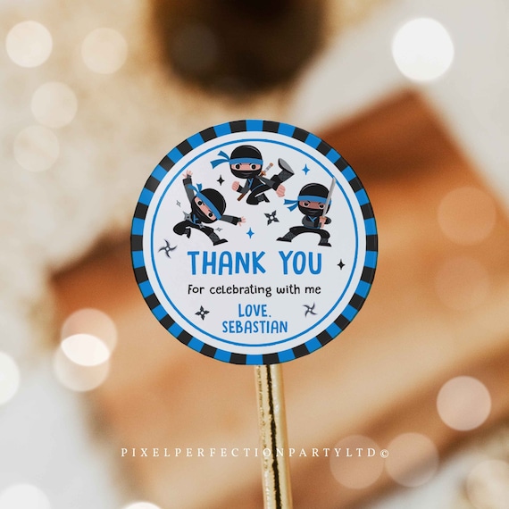 Editable Ninja Birthday Party Circle Square Favor Tags Karate Birthday