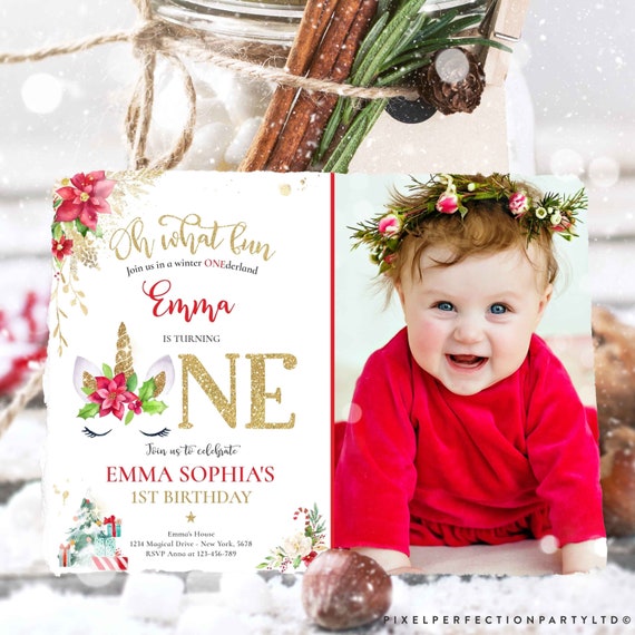 Editable Unicorn Winter ONEderland Birthday Invitation Christmas Unicorn 1st Birthday Party Magical Unicorn Party Download Editable UJW Il_570xn