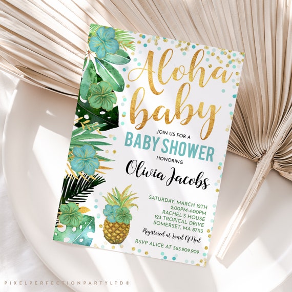 Aloha Baby Shower Invitation Pineapple Baby Shower Invitation Tropical Luau Baby Shower Hawaiian Baby Shower Instant Editable File Corjl 30 Il_570xn