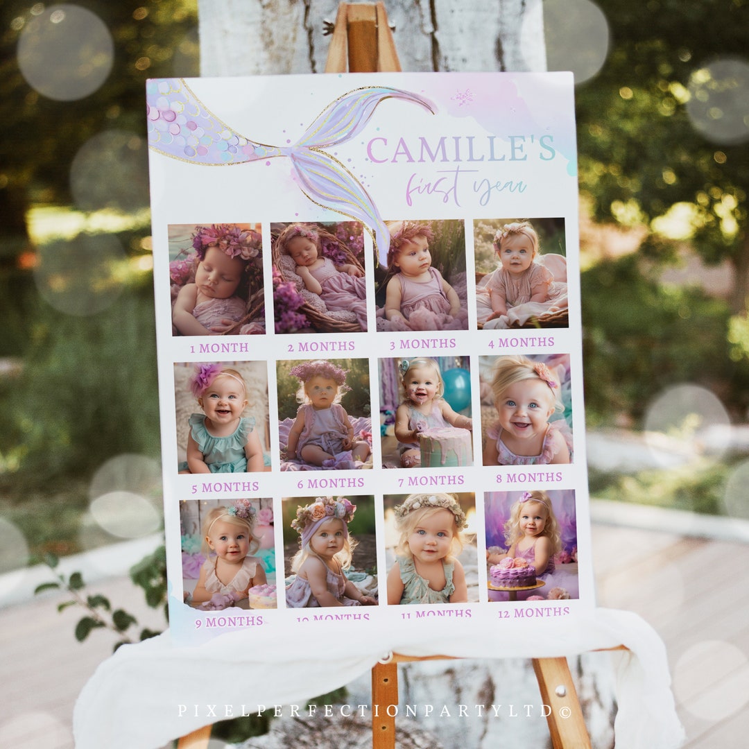 Editable Mermaid First Year Photo Poster Milestone 1st Year Photo ...