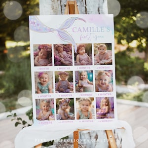 Editable Mermaid First Year Photo Poster Milestone 1st Year Photo Collage Mermaid ONEder The Sea 12 Month Photo Banner Instant Download ZL