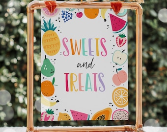 Two-tti Frutti Sweets And Treat Birthday Party Table Sign Two-tti Frutti 2nd Birthday Tropical Fruit Summer Party Instant Download FY