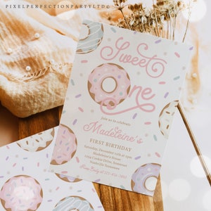 Editable Donut Birthday Party Invitation Donut Sweet One 1st Birthday Party Birthday Sweet Donut Grow Up Party Instant Download 93U