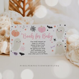 Editable Little Boo Baby Shower Book Request Ticket Halloween Girl Ghost Baby Shower A Little Boo Is Almost Due Shower Instant Download V3