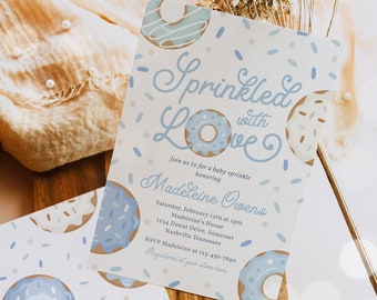Editable Donut Baby Sprinkle Invitation Sprinkled With Love Donut Baby Shower Sweet Blue Boy Donut Baby Shower Instant Download 94U