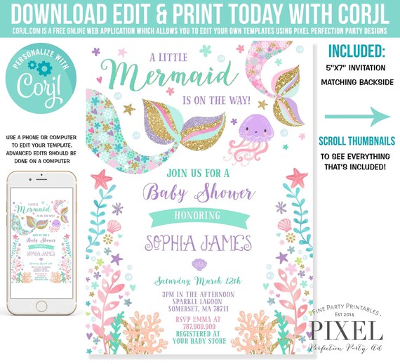 mermaid baby shower invitations online