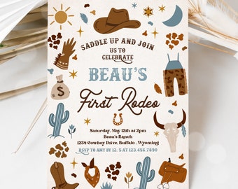 Editable Cowboy Birthday Party Invitation Wild West Cowboy 1st Rodeo Birthday Party Southwestern Ranch Birthday Party Instant Download CW