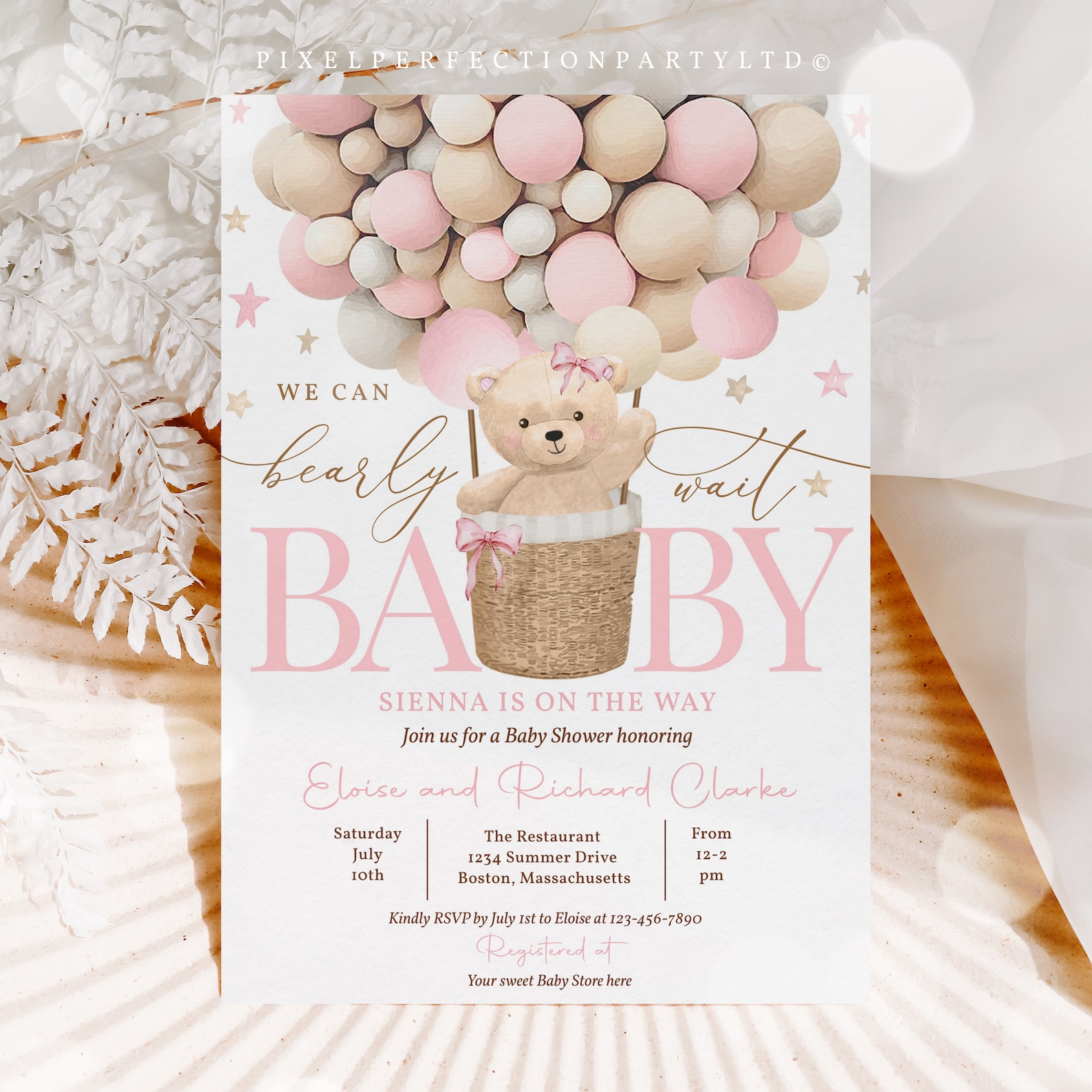 Editable Teddy Bear Hot Air Balloon Baby Shower Invitation Etsy