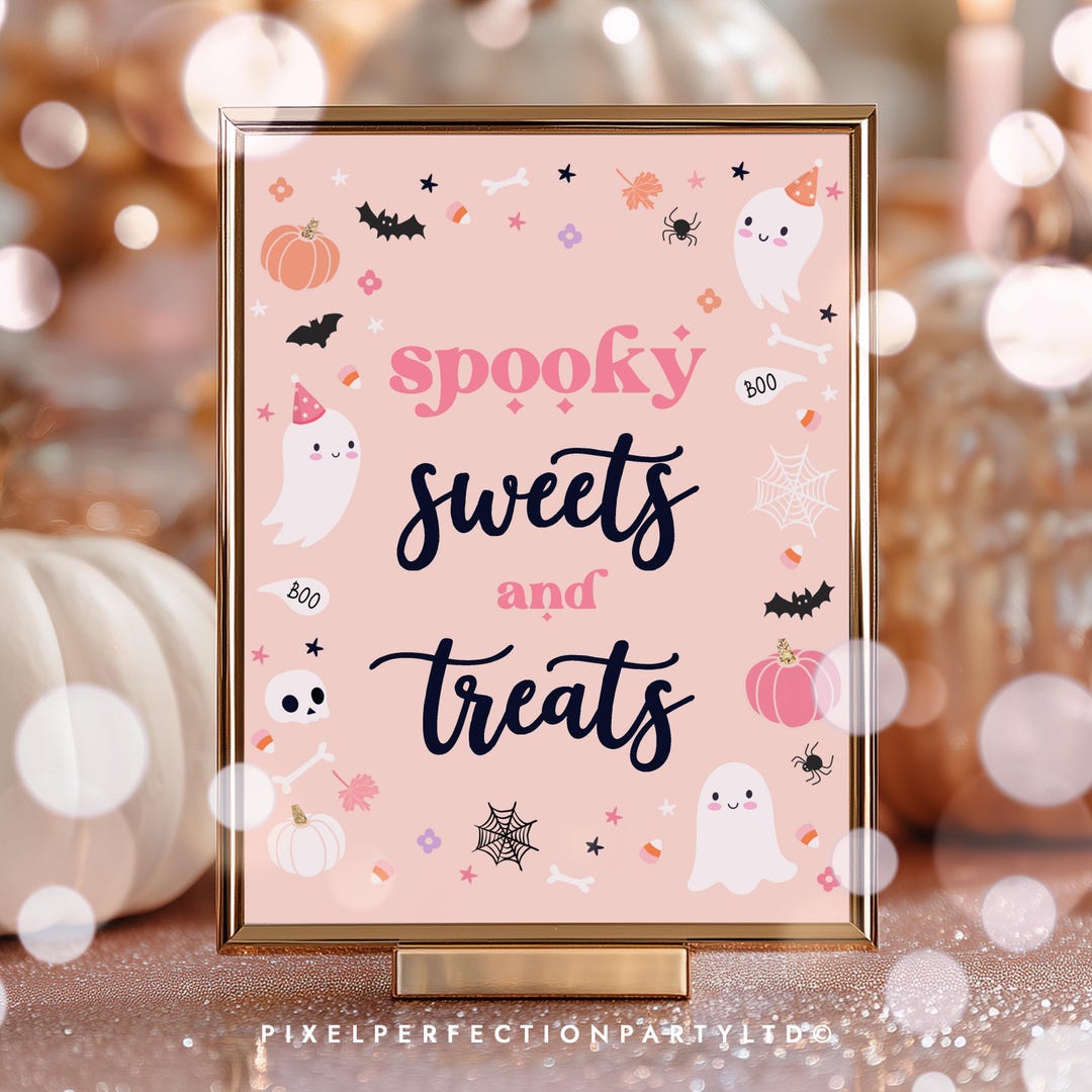Pink Halloween Ghost Party Sign Pink Ghost Spooky Sweets and Treats ...