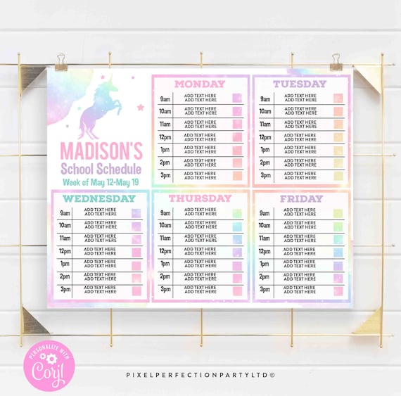 Timetables chart cute unicorn poldepot
