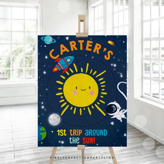 EDITABLE Outer Space 1st Trip Around The Sun Sign Outer Space 1st Birthday Welcome Sign Outer Space Galaxy Astronaut Instant Download SM Il_570xn