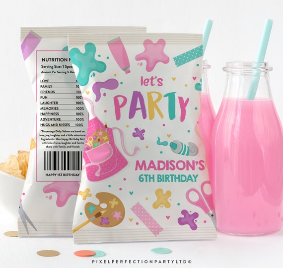 Editable Art Birthday Party Chip Bag Labels Painting Party Birthday