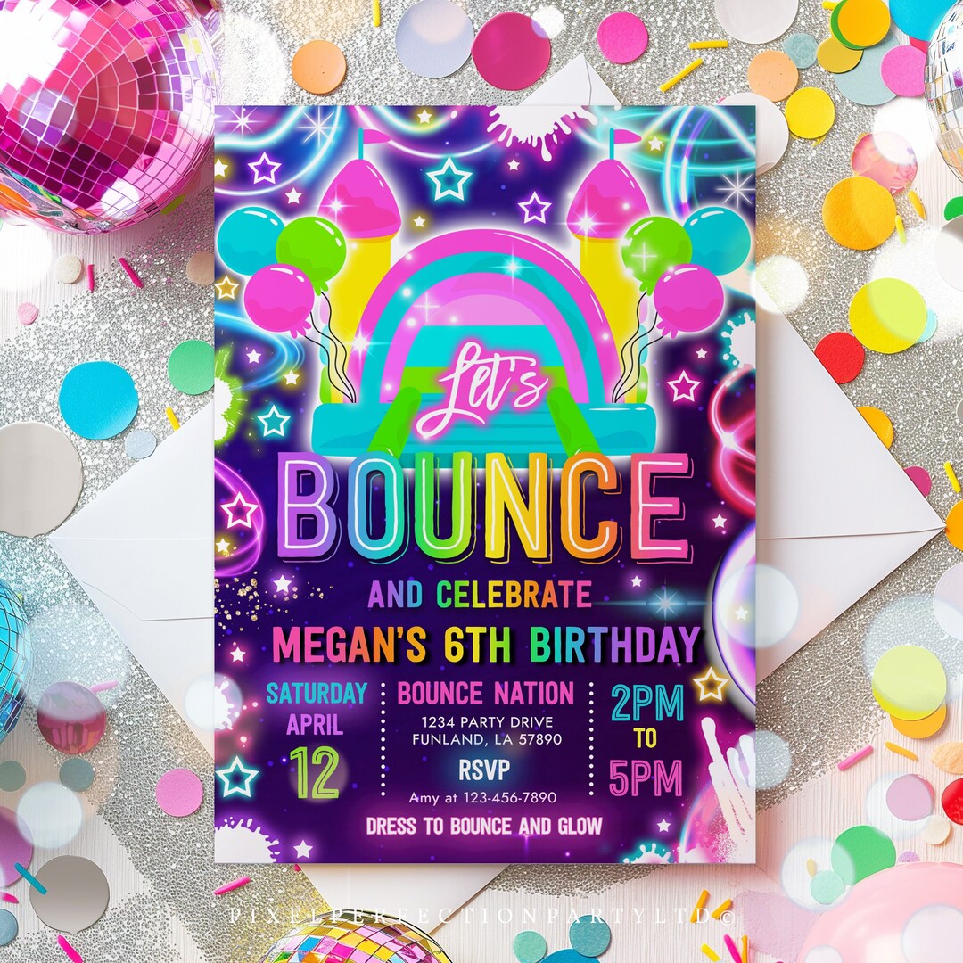 Editable Bounce House Birthday Party Invitation Neon Glow Bouncy Castle Il 1080xN.5881522630 13dl