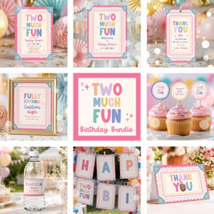 Redigerbar två mycket roliga 2-årsfestpaket flicka vintage nyckfull ram 2-årsfestpaket och dekoration direkt nedladdning T9G