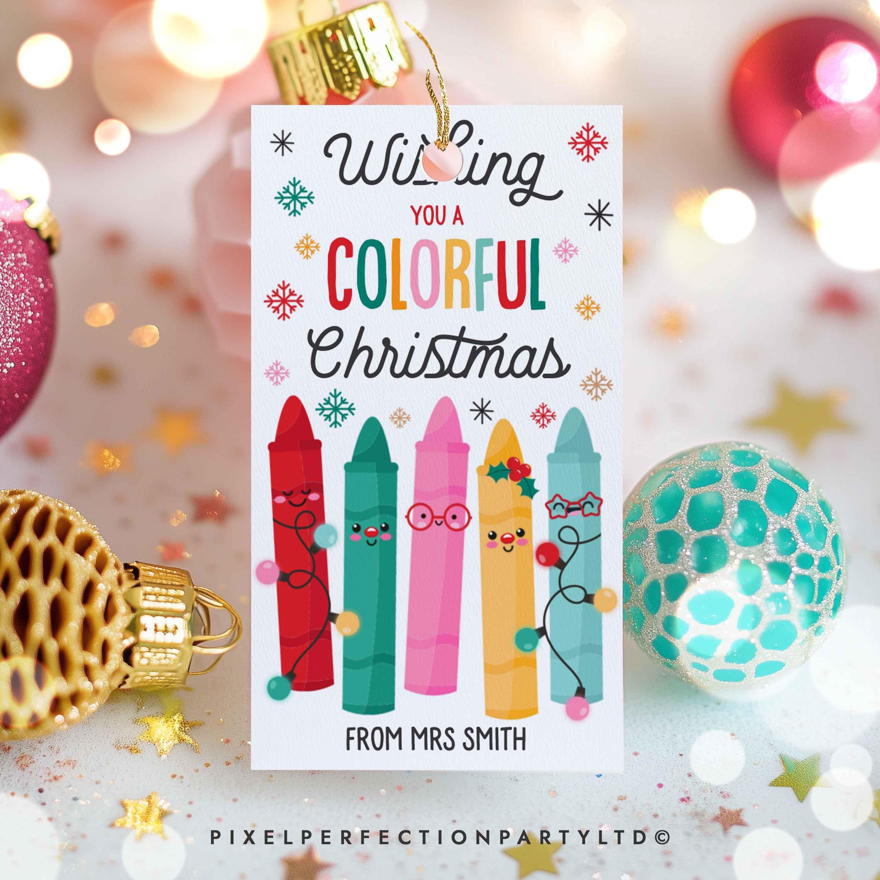 editable wishing you a colorful christmas gift tag crayon
