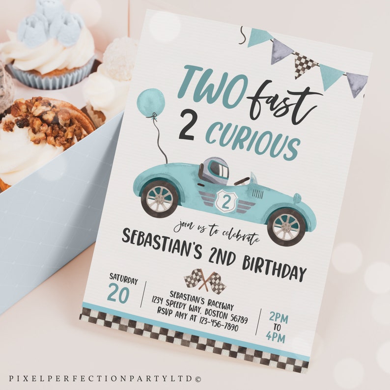 Editable Two Fast Birthday Invitation Two Fast Boy Race Car 2nd Birthday Party Invite Growing Up Two Fast Race Car Party