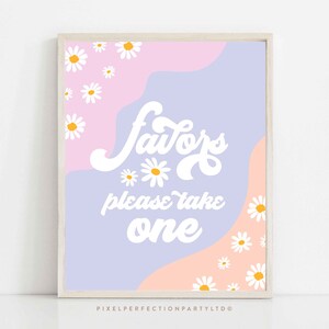 Groovy Birthday Party Favors Sign Boho Retro Groovy Floral 70&#39;s Birthday Party Hippie Festival Vibes Party Favor Sign Instant Download D3