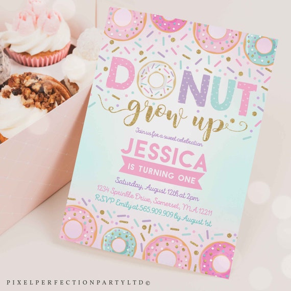 Donut Grow Up 5x7 Birthday Party Invitation with Blank Envelopes or DI –  Nesting Project LLC