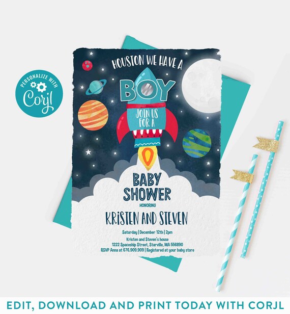 outer space baby shower invitations