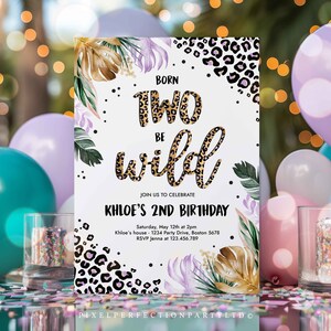 Editable Born To be Wild Leopard Print Jungle Birthday Party Invitation Leopard Print Born Two Wild Birthday Party Download GY