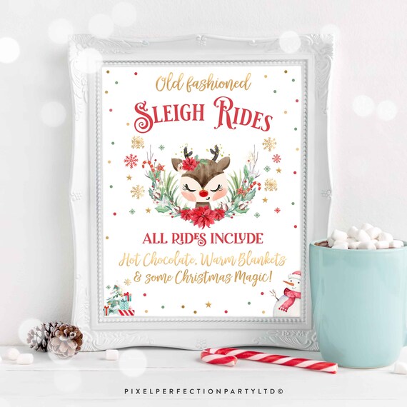Reindeer Winter ONEderland Birthday Vintage Sign Old Fashioned Sleigh Ride Sign Christmas Reindeer Birthday Party Sign Instant Download RD5 Il_570xn