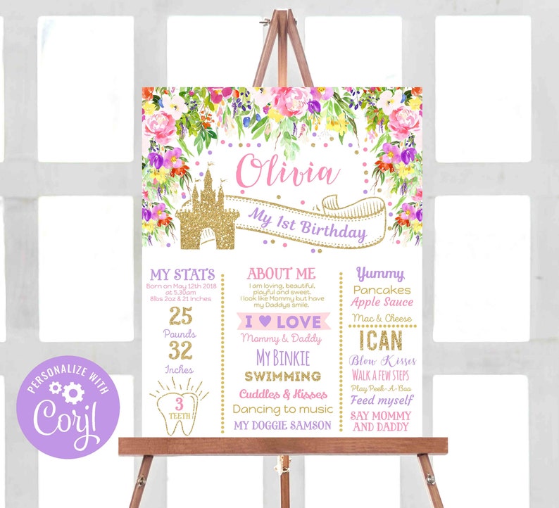 Princess Birthday Poster Princess Milestone Birthday Poster Pink /& Gold Princess Castle Birthday Party Instant Editable File Corjl O4