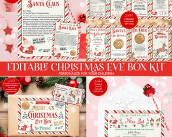 EDITABLE Christmas Eve Box Kit Letter From Santa Nice Certificate Labels Tags Candy Wrapper Christmas Eve Tradition Box Instant Download LE