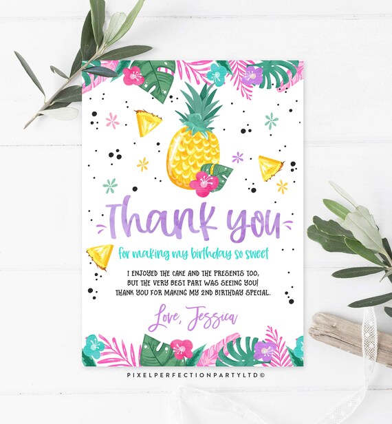 Editable Hawaiian Luau Birthday Thank You Card Pineapple Thank You Card Luau Pineapple Pool Party Thank You Card Note Instant download HX Il_570xn
