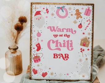 Christmas Birthday Party Chili Bar Sign Oh What Fun Christmas Birthday Red And Pink Girl Christmas Party Decor Instant Download HHY