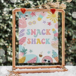 Pool Party Snack Shack Table Sign Tropical Splish Splash Girly Pool Party Summer Swimming Pool Splash Pad Party Instant Download FK