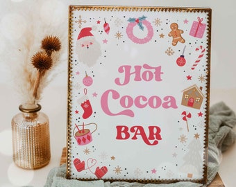 Christmas Birthday Party Hot Cocoa Bar Sign Oh What Fun Christmas Birthday Red And Pink Girl Christmas Party Decor Instant Download HHY
