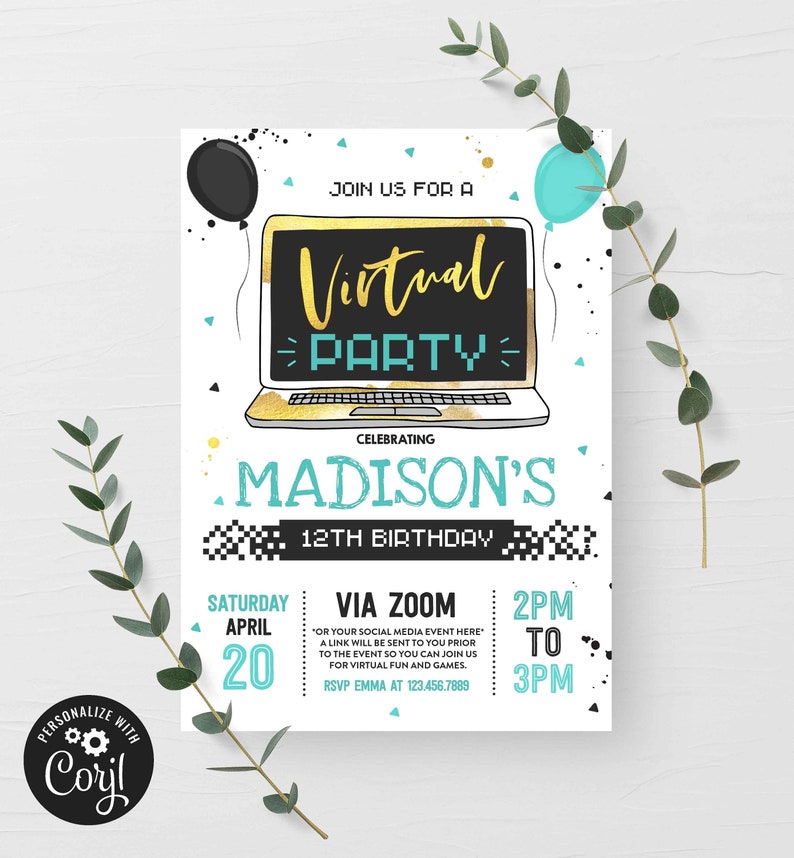 Editable Virtual Birthday Party Invitation Zoom Party Invite Etsy