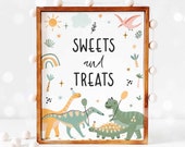Dinosaur Sweets and Treats Birthday Party Sign Sweets Sign Boy Dinosaur Jurassic T-Rex Sign Dinosaur Party Decor Instant Download U5 Il_170x135