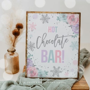 Panneau de barre de chocolat chaud d’hiver Panneau de barre de chocolat chaud d’hiver ONEderland Panneau de table Rafraîchissements d’hiver Winter ONEderland Téléchargement instantané WO1
