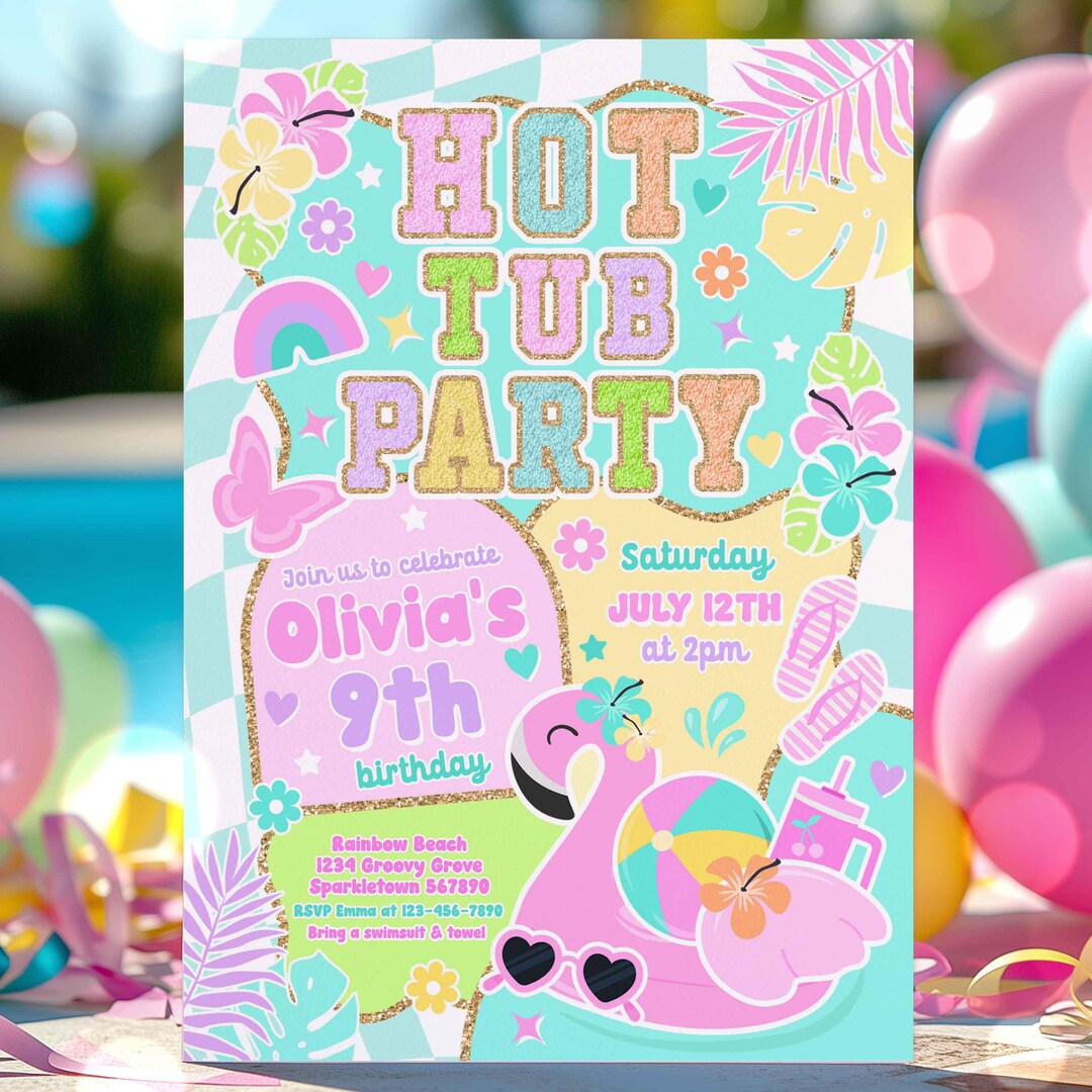 Editable Hot Tub Birthday Party Preppy Hot Tub Party Invitation Varsity ...