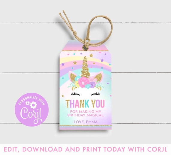 Magical Unicorn Favor Tag Unicorn Party Thank You Tag Birthday Unicorn Favor Tag Unicorn Birthday Party Instant Editable Corjl File UP1 Il_570xn
