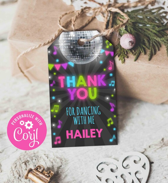 Dance Party Favor Tag Disco Party Gift Tag Glow Dance Party Neon Glow Dance Party Disco Party Thank You Tag Instant Editable Corjl File L8 Il_570xn