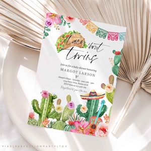 Editable Taco 'Bout Twins Invitation Taco Baby Shower Invitation Taco Twin  Baby Shower Invite Fiesta Cactus Shower Instant Download GE
