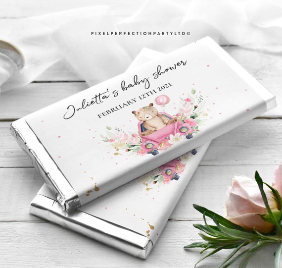 Editable Teddy Bear Drive By Baby Shower Candy Bar Wrapper Pink Floral Girl Teddy Bear Drive Through Favors Girl Bear Instant Download TB Il_570xn