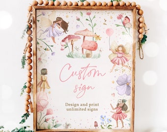 Editable Fairy Birthday Party Fully Editable Custom Sign Enchanted Whimsical Magical Floral Fairy Princess Party Decor Instant Download SF