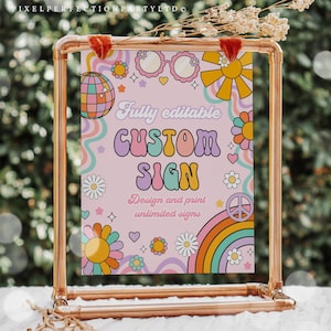 Fully Editable Groovy Birthday Party Sign Peace Love Party Rainbow Hippie Groovy One Two Groovy Groovy Party Decor Instant Download D0