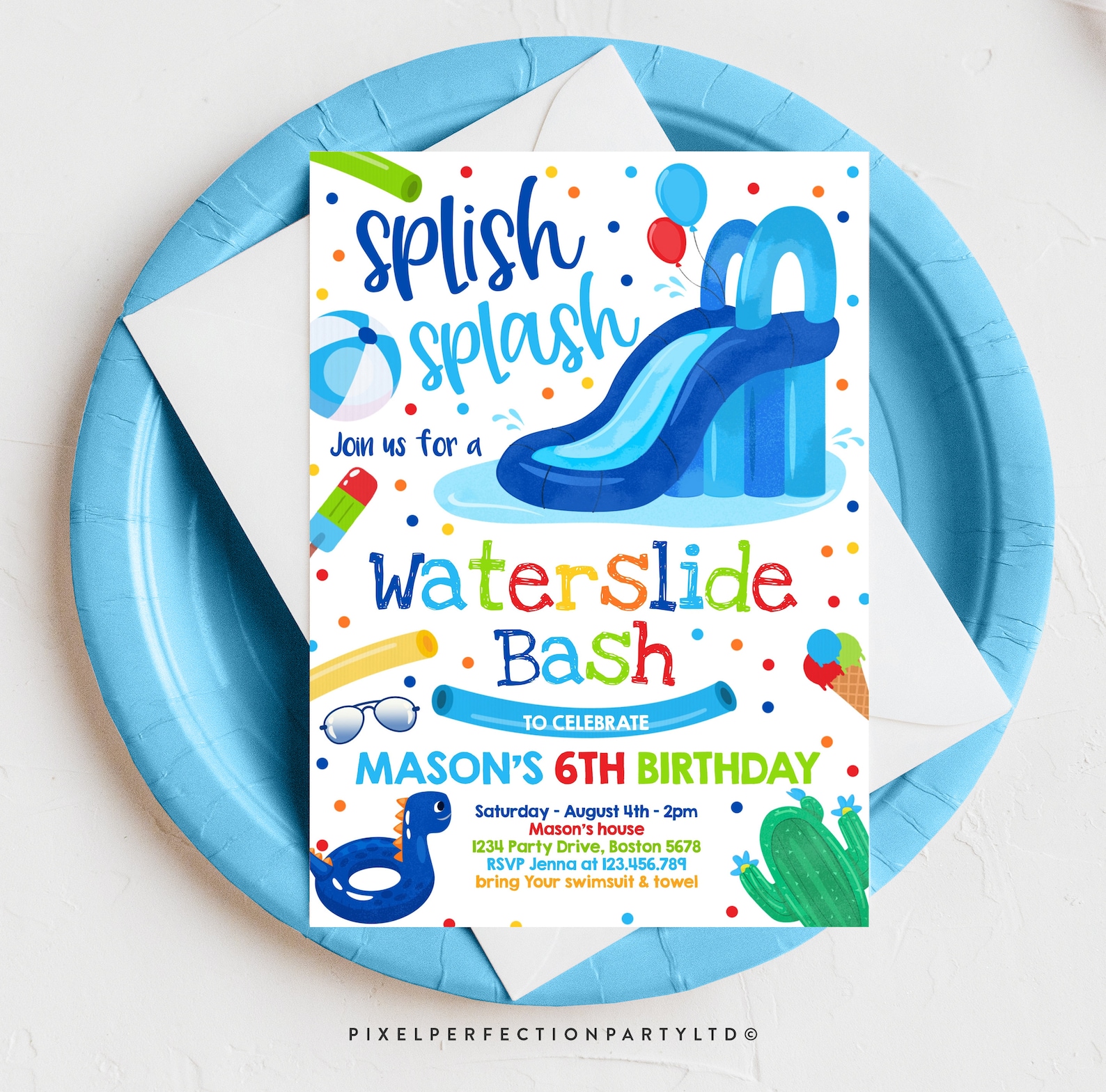 Boys Printable Waterslide Birthday Party Invitations Boys Printable Waterslide Birthday Party Invitations