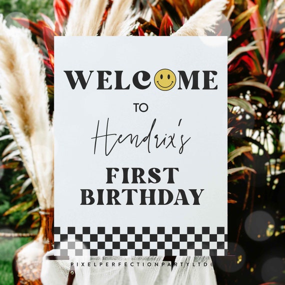 Editable Smiley Face 1st Birthday Welcome Sign One Cool Dude 1st Birthday Smiley Happy Face Sign Hipster 1st Birthday Instant Download R57 Il_570xn