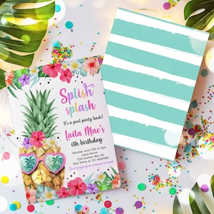 Editable Tropical Pool Party Invitation Hawaiian Luau Pool Party Birthday Pineapple Birthday Party Pineapple Pool Party Instant download P5 image 5