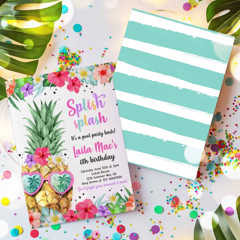 Editable Tropical Pool Party Invitation Hawaiian Luau Pool Party Birthday Pineapple Birthday Party Pineapple Pool Party Instant download P5 image 5