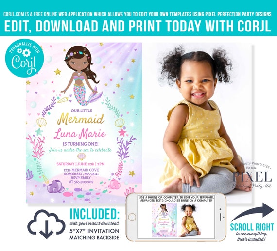 Mermaid Birthday Invitation Mermaid Birthday Party Invitation Whimsical Mermaid Under The Sea Party Instant Download Editable PDF File 7F Il_570xn