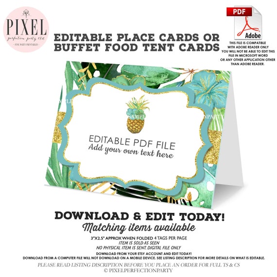 Tropical Buffet Food Tent Card Editable Tropical Food Tent Cards Tropical Place Cards Pineapple Hawaiian Luau Shower Instant Download 30 Il_570xn