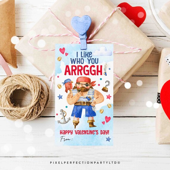 Editable Pirate Valentine's Day Gift Tag Valentine Pirate I Like Who You ARRGGH Tag Classroom School Valentine Gift Tag Instant Download VL Il_570xn