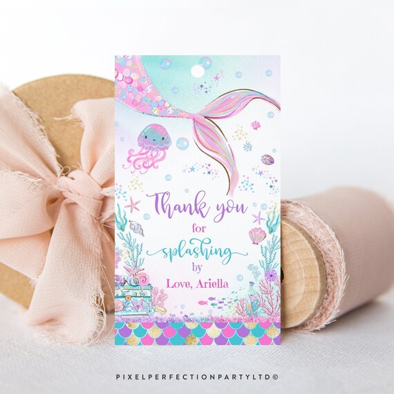 Editable Mermaid Birthday Favor Tag Mermaid Party Favor Gift Tag Whimsical Mermaid Under The Sea Birthday Instant Download Editable File UH1 Il_570xn